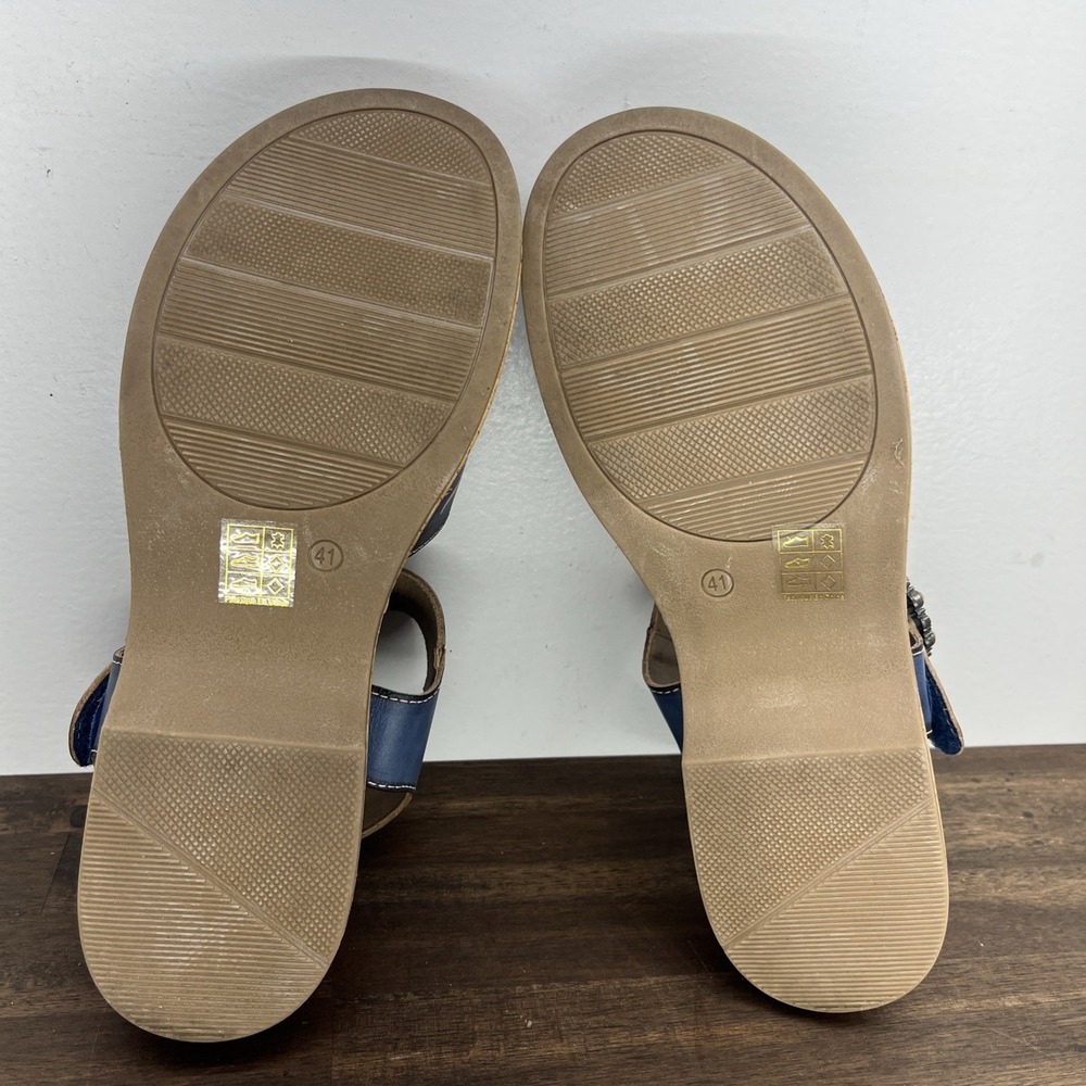 L'Artiste Spring Step Butterfly Cork Wedge Sandals 41 Blue Floral Buckle Kenna - Picture 10 of 11